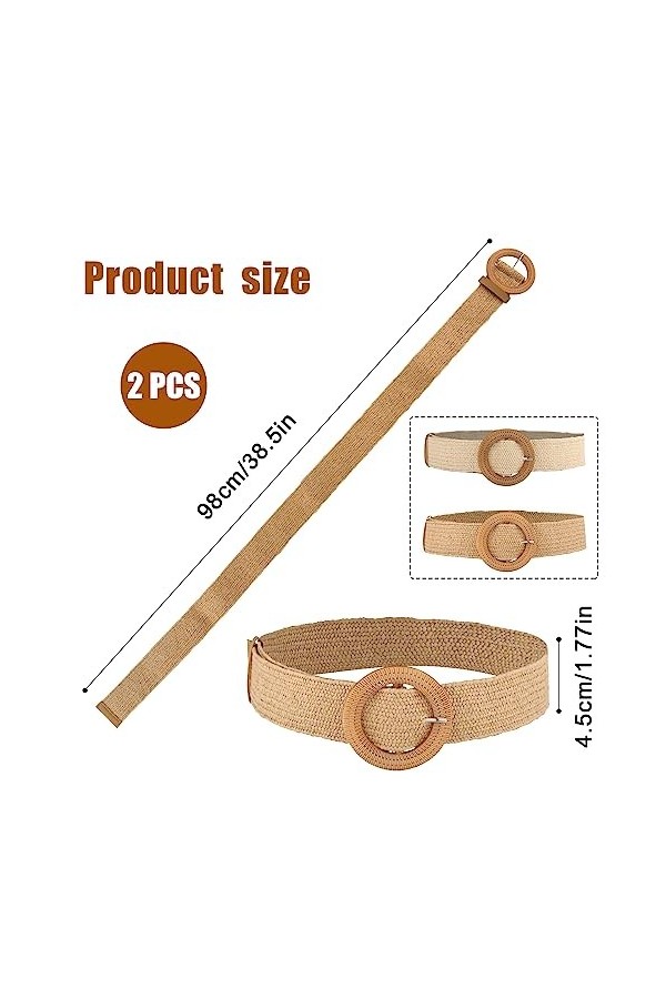 LUTER 2pcs&nbsp;Ceinture Élastique Femme,&nbsp;Ceintures Élastiques en&nbsp;Paille Ceintures pour&nbsp;Robe de&nbsp;Plage dÉté&nbsp;avec&nbsp;Boucle en&nbsp;Bois Tr