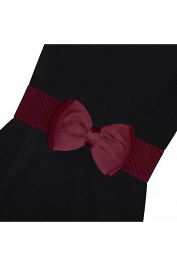 Ro Rox Vera Ceinture Large Élastique Années 1950 Vintage Retro Pin-Up Noeud Papillon Satin - Bourgogne L 