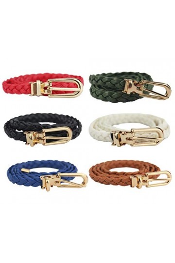 OuLi Store® Lot de 6PCS Ceinture Femme Fine Tisser avec Boucle pour Robe Jeans Petite Couleurs de bonbons Fine Ceinture en Cu