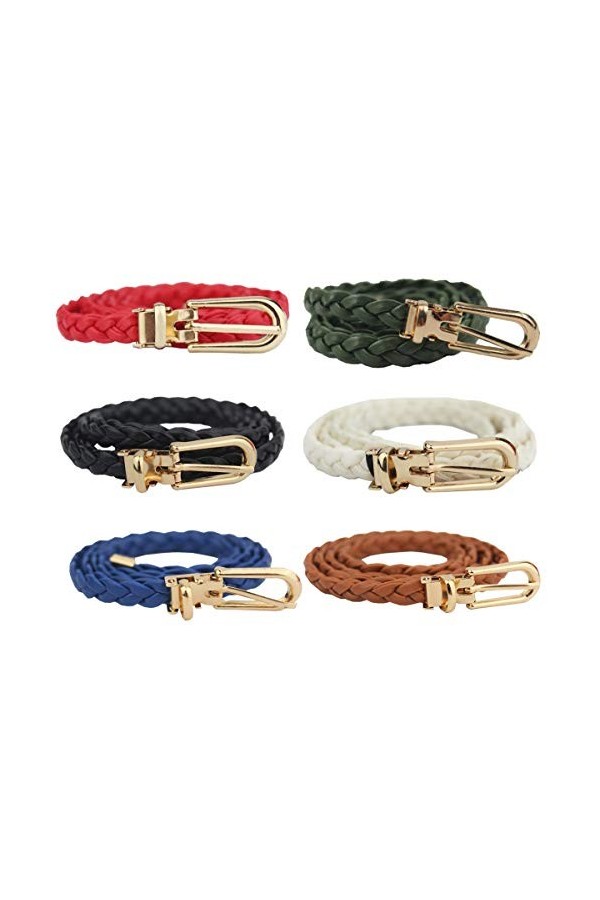 OuLi Store® Lot de 6PCS Ceinture Femme Fine Tisser avec Boucle pour Robe Jeans Petite Couleurs de bonbons Fine Ceinture en Cu