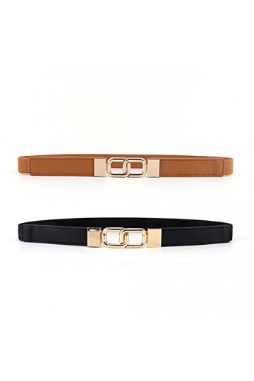 Ansili 2 pièces Femmes Ceinture élastique Ceinture Mince Ceinture Jeans Pantalon 2 cm de large Noir + Brun 