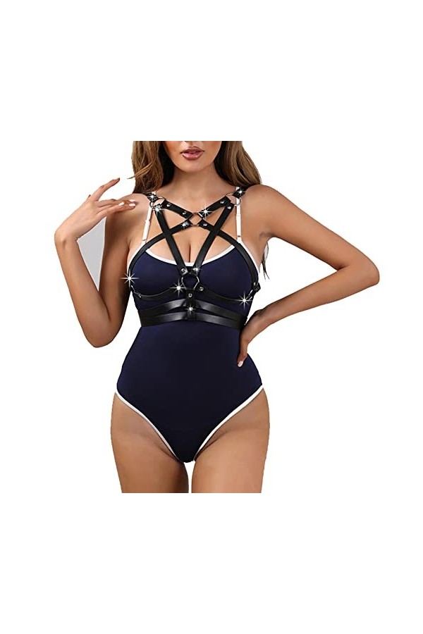 Love69Toys Ceinture punk pour femme en cuir synthétique gothique ceinture de corps pour cosplay, fête, accessoires gothiques 