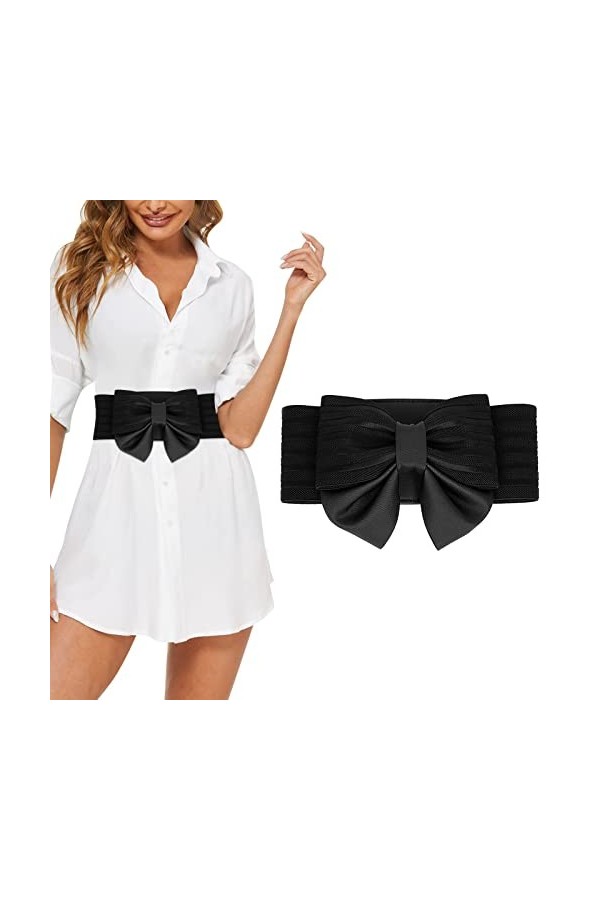 YSJZBS Ceinture pour femme - Extensible - Marron - En cuir - Largeur - Ceinture en métal - Robe - Fleur - Stretch - Ceinture 