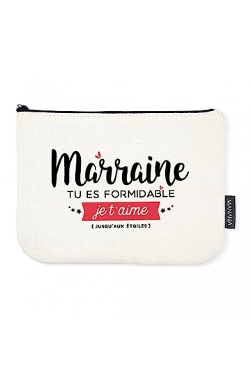 Manahia Pochette Cadeau Marraine - Marraine tu es Formidable, Je taime jusquaux étoiles - 20x15cm - 100% Coton - Annonce Fu