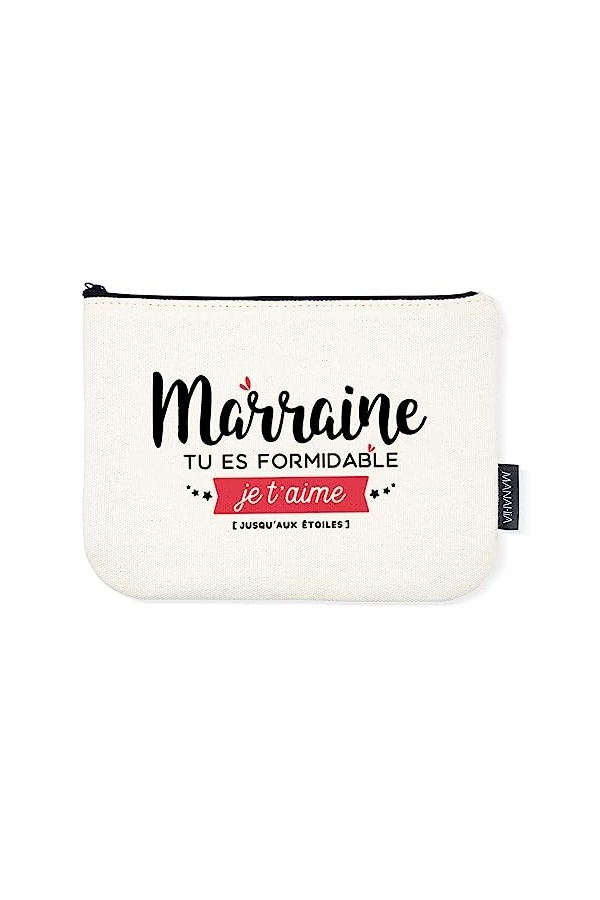 Manahia Pochette Cadeau Marraine - Marraine tu es Formidable, Je taime jusquaux étoiles - 20x15cm - 100% Coton - Annonce Fu