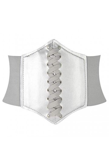 HANERDUN Ceinture Corset pour Femme Cuir Corset à Lacets Ceinture Élastique Ceinture Rétro Cinch Quatre Tailles - Argent - Ta