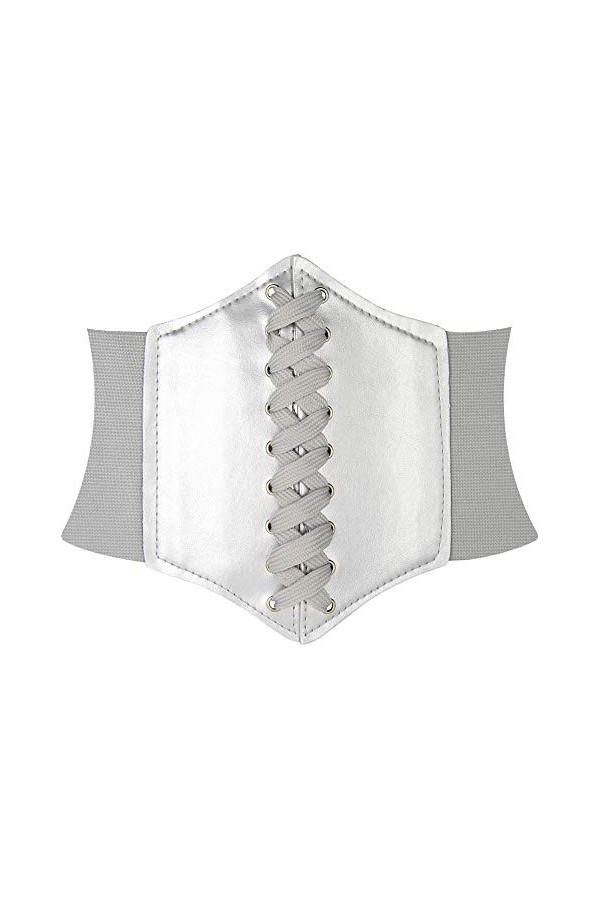HANERDUN Ceinture Corset pour Femme Cuir Corset à Lacets Ceinture Élastique Ceinture Rétro Cinch Quatre Tailles - Argent - Ta