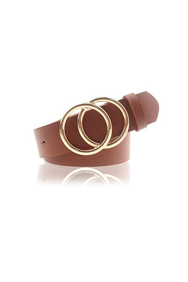 Udekit Ceinture en Faux Cuir avec Double Anneau Torique Ceinture en Cuir PU Souple pour Femme Fille Dame XX-Large Marron