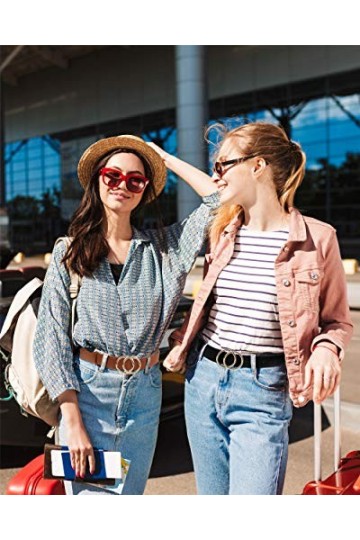 Udekit Ceinture en Faux Cuir avec Double Anneau Torique Ceinture en Cuir PU Souple pour Femme Fille Dame XX-Large Marron