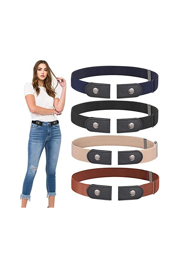 Dilightnews 4 pièces Ceinture Extensible Sans Boucle, Ceinture Réglable Sans Boucle, Femme Ceintures Sans Boucle, Ceinture Él