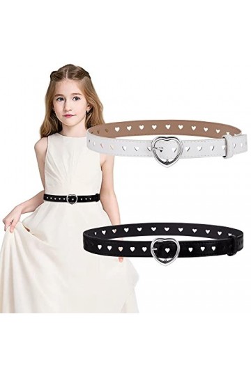 QH-Shop Femme Ceinture Cuir Pu 2 Pièces Ceinture en Jean Enfants avec Boucle en Forme de Coeur Réglable Vintage Habillée pour
