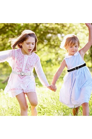 QH-Shop Femme Ceinture Cuir Pu 2 Pièces Ceinture en Jean Enfants avec Boucle en Forme de Coeur Réglable Vintage Habillée pour