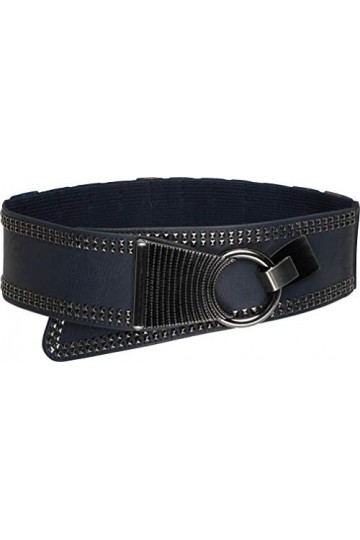 BlackButterfly Large Élastique Extensible Métal Clouté Crochet Boucle Ceinture Bleu nuit, S 