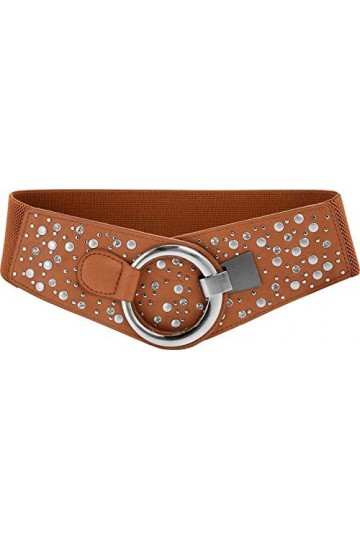 BlackButterfly Large Élastique Extensible Métal Clouté Crochet Boucle Ceinture Marron clair, S 