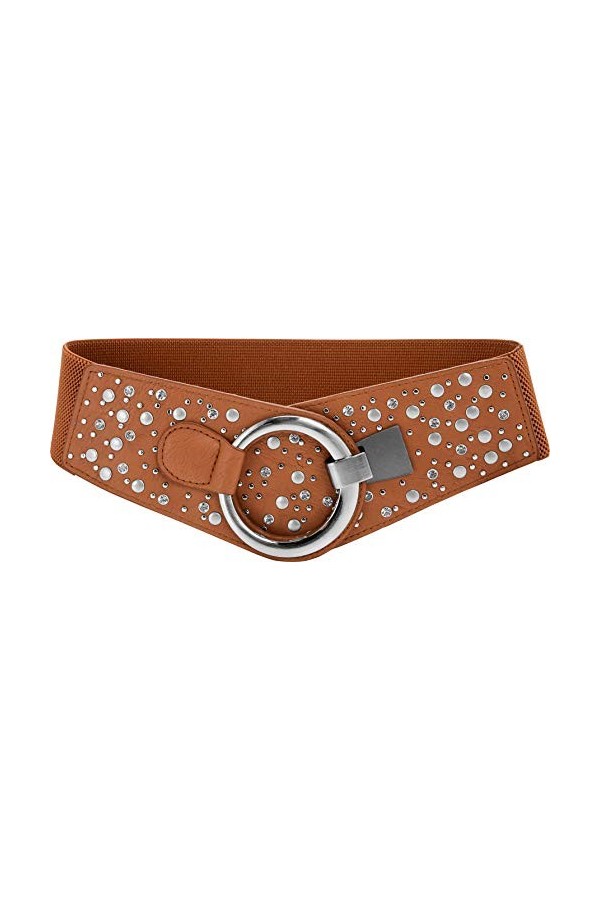 BlackButterfly Large Élastique Extensible Métal Clouté Crochet Boucle Ceinture Marron clair, S 