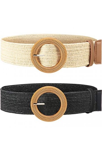SATINIOR 2 Ceintures Tressées Élastiques en Paille avec Boucle Style Bois