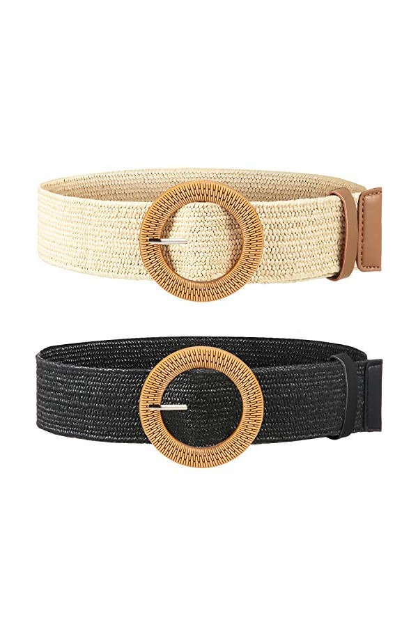 SATINIOR 2 Ceintures Tressées Élastiques en Paille avec Boucle Style Bois