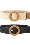 SATINIOR 2 Ceintures Tressées Élastiques en Paille avec Boucle Style Bois