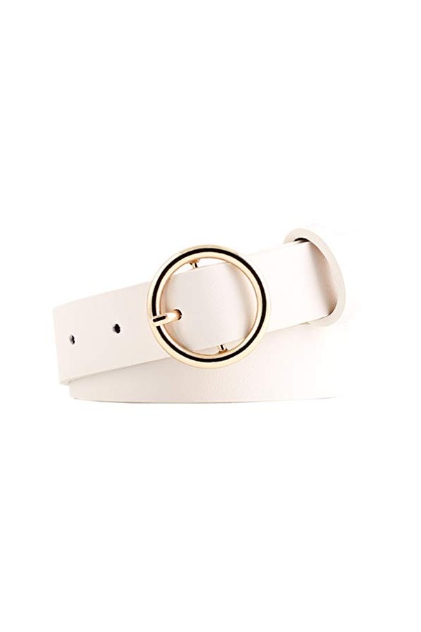 Nureinss Ceinture - En cuir - Avec boucle ronde - 2,6 cm de large - Pour femme - Blanc - Taille Unique