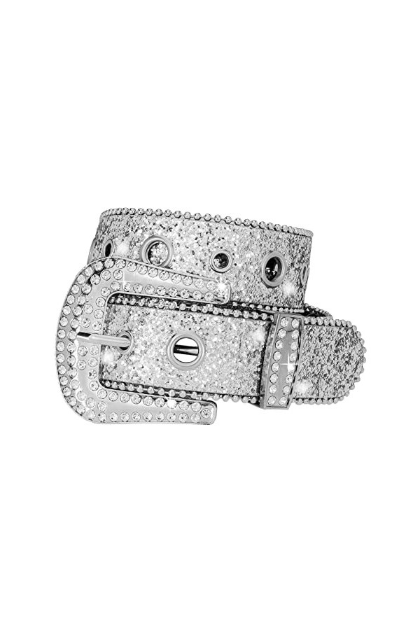 Korhleoh Ceinture en strass pour femme homme, ceinture en cuir avec clous Cowgirl Cowboy pour pantalon jean pour taille 74-1