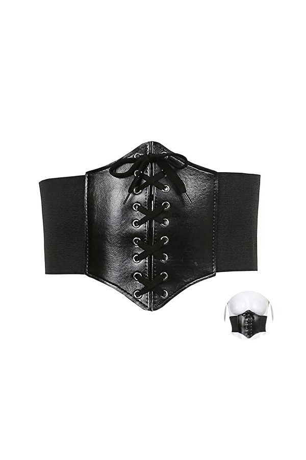 Spldsun Ceinture Corset, Élastique Corset, Corset Serre Taille, Cuir, Ajustable, pour Dames, Filles, Halloween, Jeu Rôle Noi