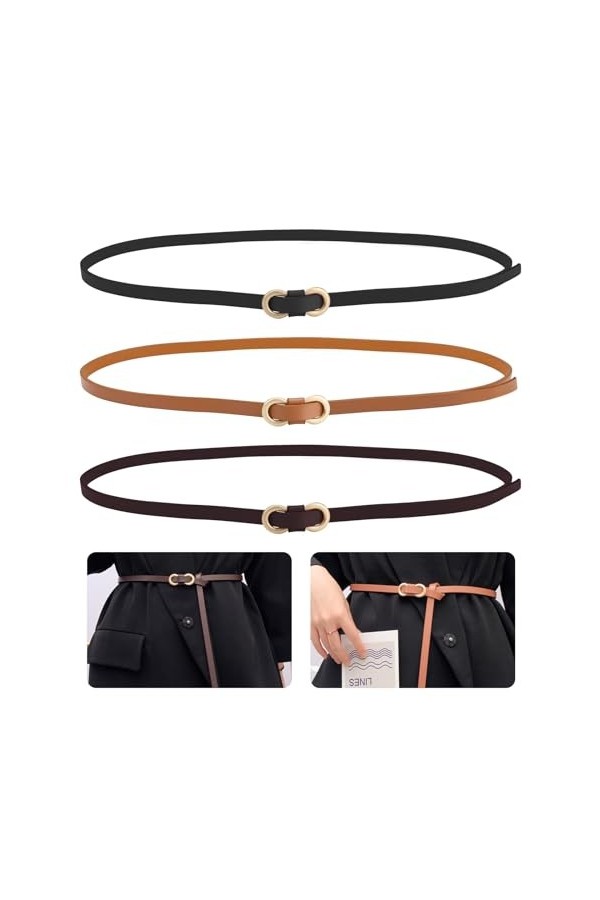 JANDH Ceinture Femme Cuir, 3 Pièces Ceinture Fine Femme, Trois Couleurs Ceinture, Ceintures Femme, pour Portez-le avec Jeans,