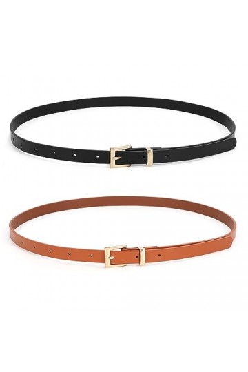 JasGood Lot de 2 ceintures fines en cuir tendance pour femme avec boucle ardillon pour pantalons, jeans, robes, 1 - Noir/Marr