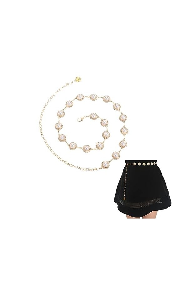 Floatdream Fashion Ceinture en Chaîne pour Femme, Femmes Casual Fashion Metal Wear Ceinture, Ceinture avec Perles, Pour la Dé