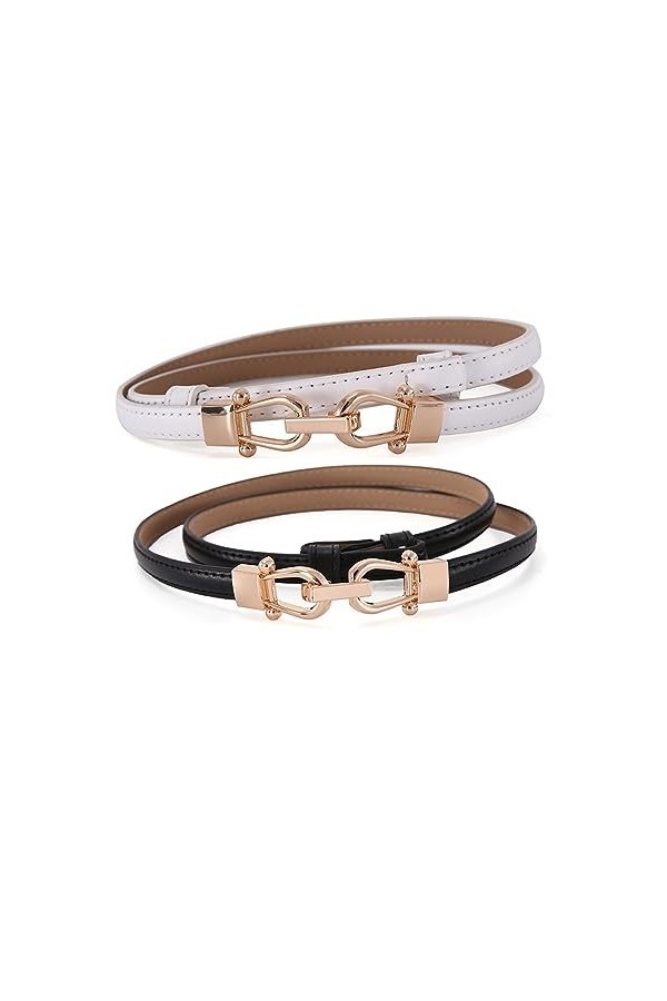 GANMFOYC 2 Pièces Ceinture en cuir maigre pour femmes, Ceintures fines élégantes, Ceinture fine avec boucle en métal pour rob