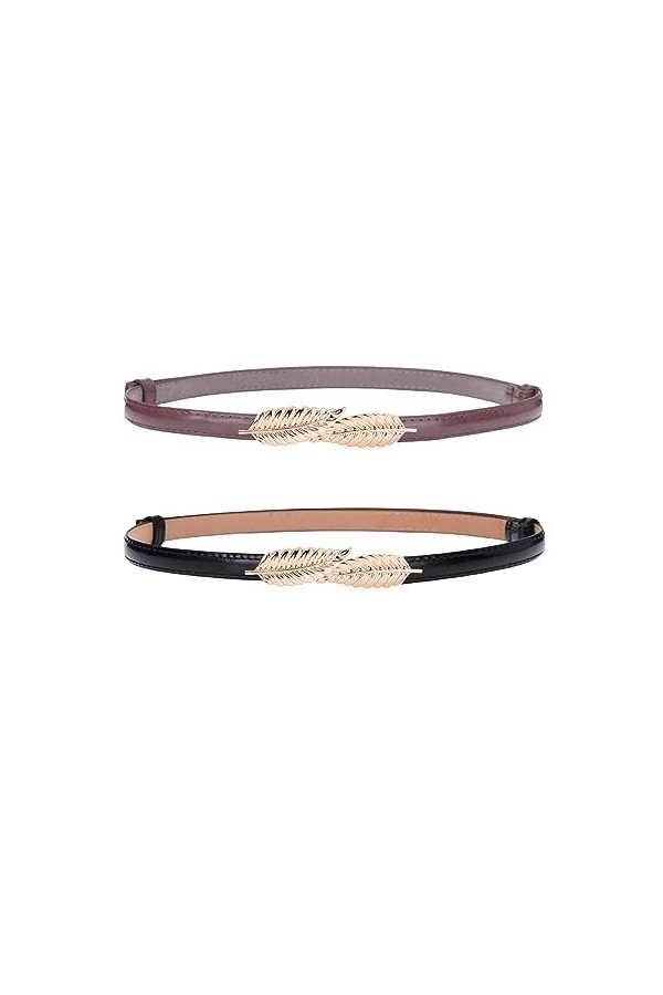 GANMFOYC 2 Pièces Ceinture en cuir maigre pour femmes, Ceintures fines élégantes, Ceinture fine avec boucle en métal pour rob