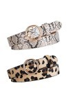 Ceinture en Similicuir pour Femme 2 Pièces Ceintures Vintage Motif Serpent Léopard 2cm de Largeur avec Boucle Ronde Belts pou