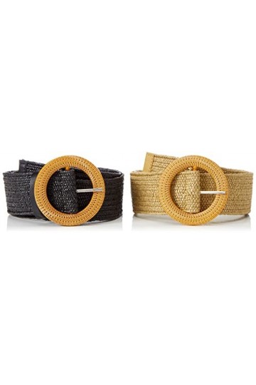 SATINIOR 2 Pièces Ceinture en Paille Tissée Femme Ceinture Fine Élastiquée Ceinture de Robe Stretch Tressée avec Boucle de Co