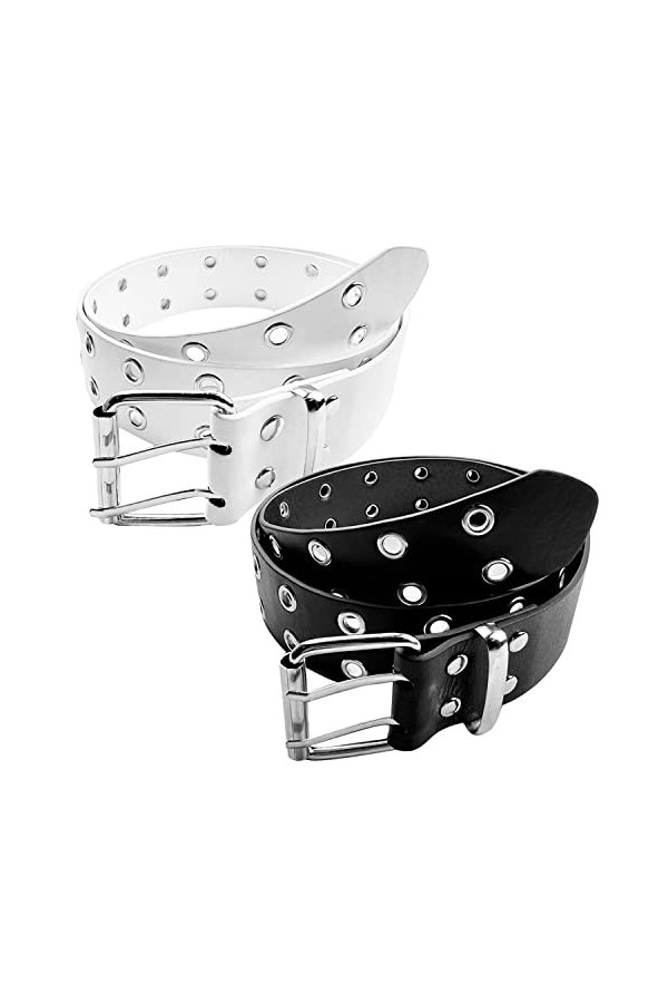 Lovesmile Ceinture à Rivets, 2 Pièces Ceinture à Double œillet en Cuir, Ceinture Rivetée Punk, Ceintures à Rivets Double Trou