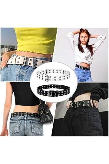 Lovesmile Ceinture à Rivets, 2 Pièces Ceinture à Double œillet en Cuir, Ceinture Rivetée Punk, Ceintures à Rivets Double Trou
