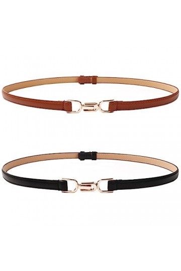2 Pcs Ceinture Fine Pour Femme Ceinture Étroite Ceinture Cuir Ajustable Boucle Métal Ceinture Fine Taille Ceinture Nouer Skin
