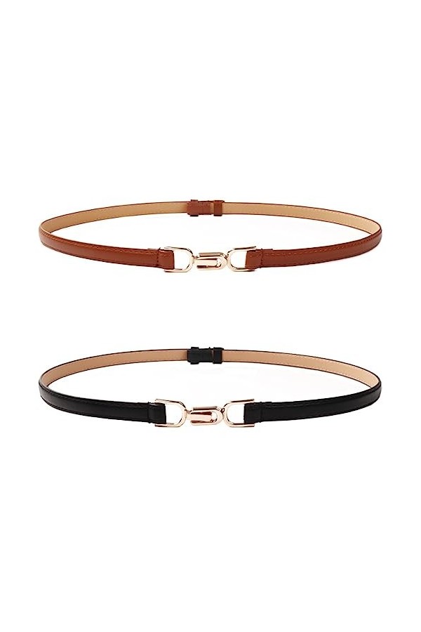 2 Pcs Ceinture Fine Pour Femme Ceinture Étroite Ceinture Cuir Ajustable Boucle Métal Ceinture Fine Taille Ceinture Nouer Skin