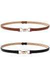 2 Pcs Ceinture Fine Pour Femme Ceinture Étroite Ceinture Cuir Ajustable Boucle Métal Ceinture Fine Taille Ceinture Nouer Skin