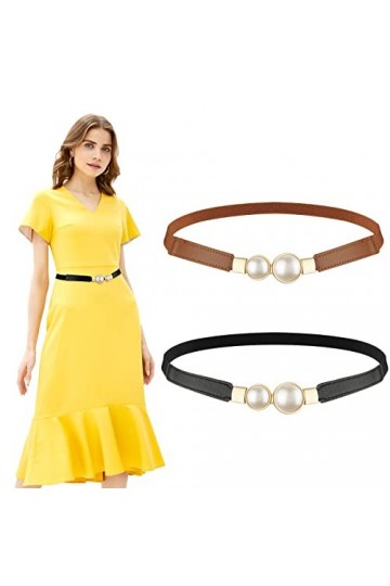 2 Pièces Ceintures Fines pour Femme Skinny, Ceinture Femme pour Robe Réglable, Ceinture PU Fine Femmes avec Une Boucle à épin