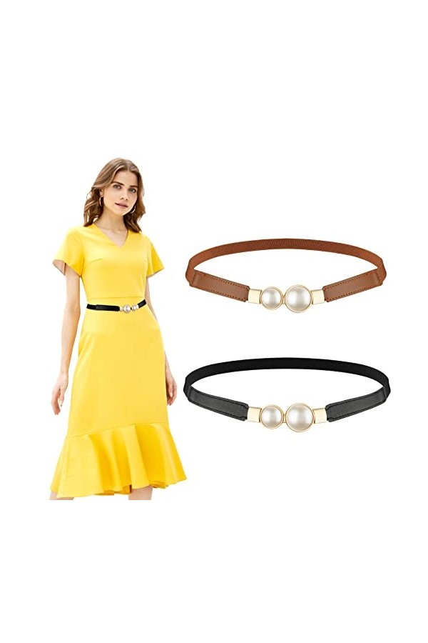 2 Pièces Ceintures Fines pour Femme Skinny, Ceinture Femme pour Robe Réglable, Ceinture PU Fine Femmes avec Une Boucle à épin
