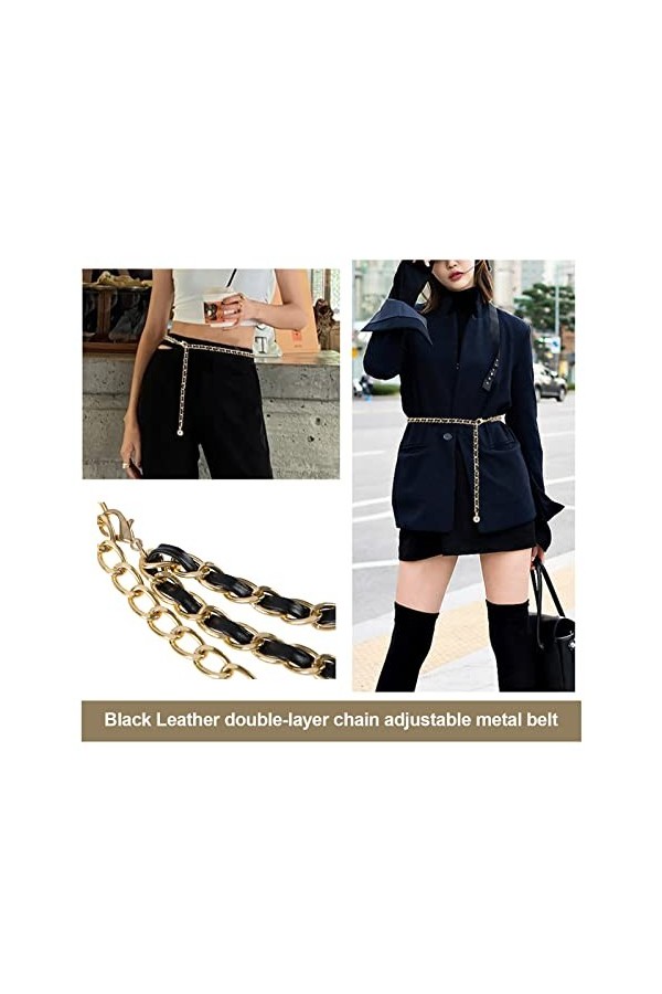 OTOTEC Maigre Chaîne Ceinture Femmes Couches Ceinture Réglable Mince Ceinture en Cuir Métal Chaîne Lien Ceinture pour 50~95cm