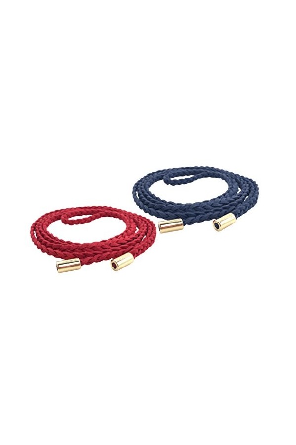 TeeYee Ceinture Fine Longue Tressée Femmes en Cuir PU Uni Basique rouge+bleu marine 