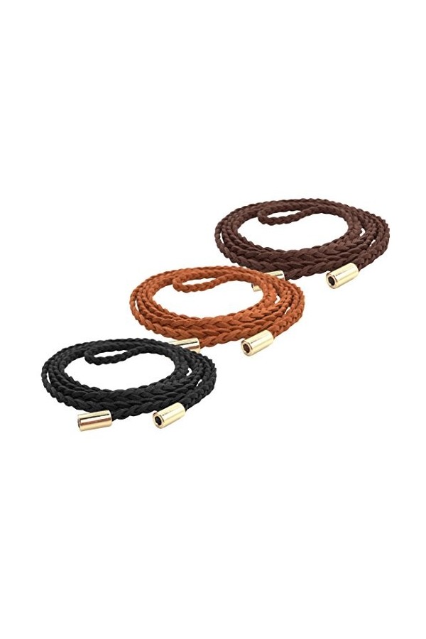 TeeYee Ceinture Fine Longue Tressée Femmes en Cuir PU Uni Basique rouge+bleu marine 