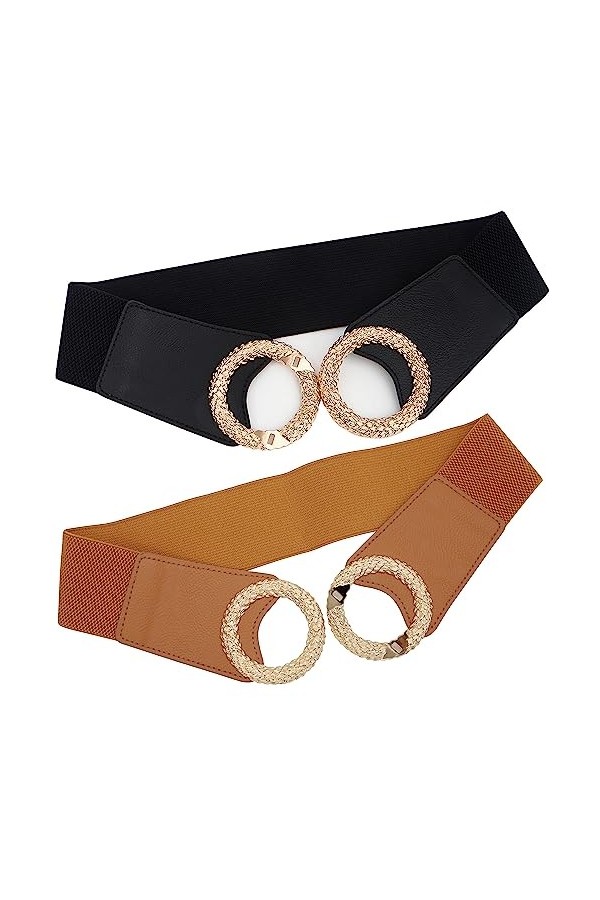 Longwu Ceintures de Taille Large Extensibles Noires pour Femmes, Ceinture Élastique pour Dames pour Robes à Boucle à Double A