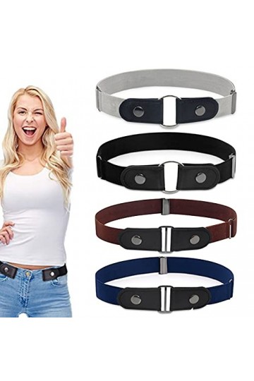 JOKILY Lot de 4 ceintures sans boucle, sans boucle, ceinture pour femme, ceinture élastique invisible pour jeans, pantalons, 