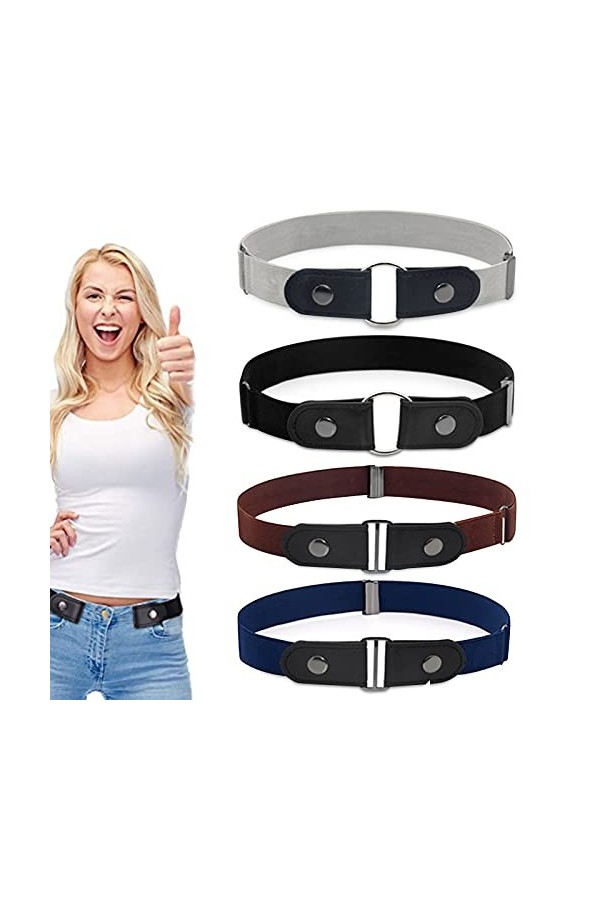 JOKILY Lot de 4 ceintures sans boucle, sans boucle, ceinture pour femme, ceinture élastique invisible pour jeans, pantalons, 
