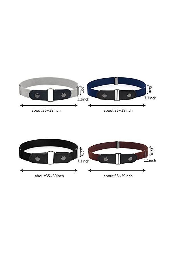 JOKILY Lot de 4 ceintures sans boucle, sans boucle, ceinture pour femme, ceinture élastique invisible pour jeans, pantalons, 