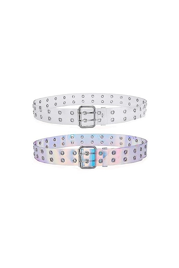 Haoheng 2 Ceintures Transparente, Ceintures à Double Œillet, Ceinture en PVC, Ceinture Tendance Pour Avec Boucle élastique, L