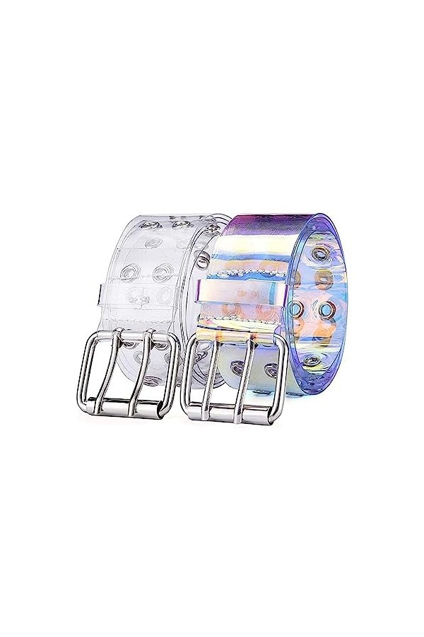 Haoheng 2 Ceintures Transparente, Ceintures à Double Œillet, Ceinture en PVC, Ceinture Tendance Pour Avec Boucle élastique, L