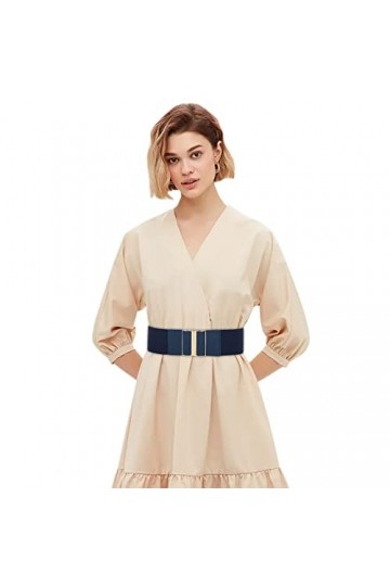 Caritierily Ceinture Cuir Noir Boucle Fleur Ceintures extensibles élastiques à la mode vintage pour femmes avec boucle de ver