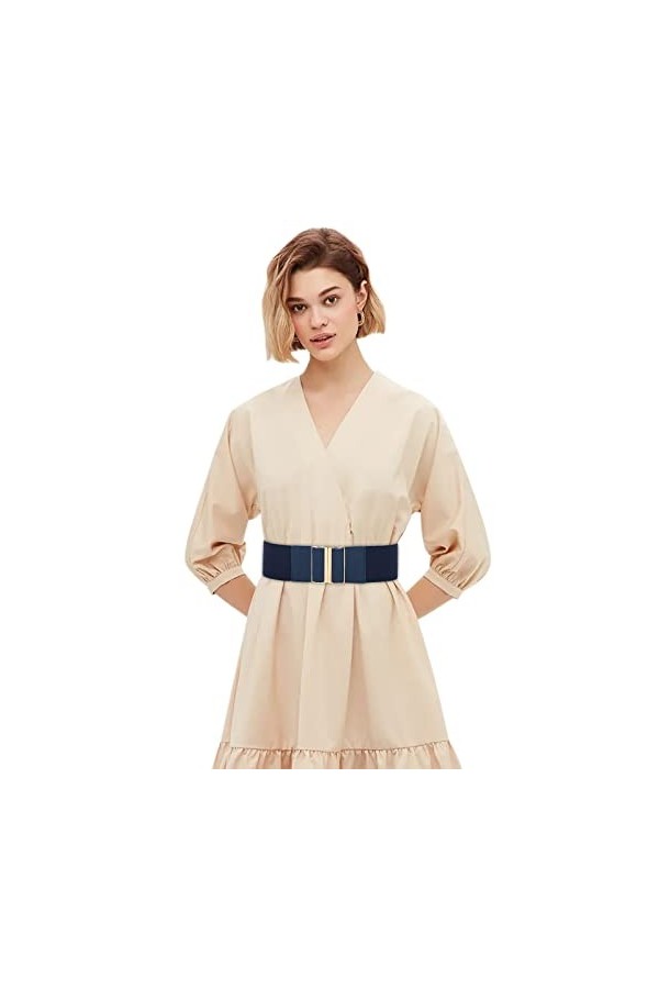 Caritierily Ceinture Cuir Noir Boucle Fleur Ceintures extensibles élastiques à la mode vintage pour femmes avec boucle de ver